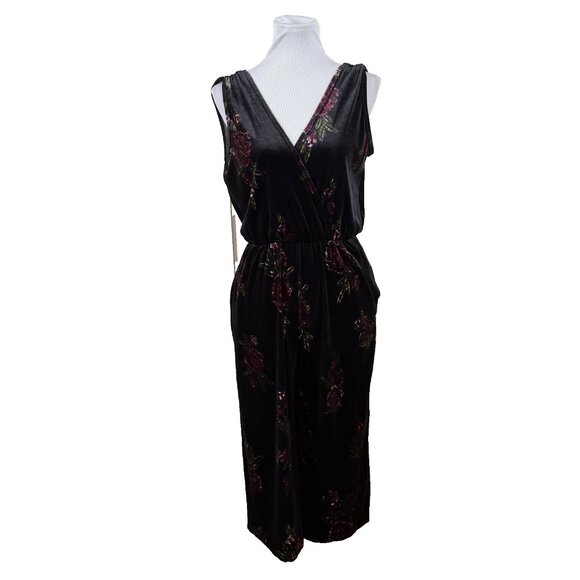 Love On A Hanger Velvet Floral S Small Wide Leg Jumpsuit - Picture 1 of 8